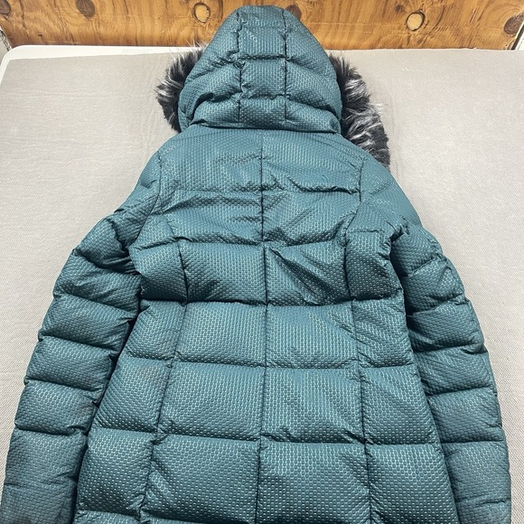 The North Face Jacket Parkina Womens Small Goose Down Long Coat Green Fur Hood - Picture 8 of 13